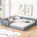 Upholstered Grounded Bed, Wood Platform Bed Frame with Flat Bed and Daybed, PU Leather Mother & Child Bed Floor Bed