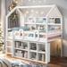 Contemporary & Playful Design Twin Size House Loft Bed with Multiple Storage Shelves, Space-saving, Sturdy Construction, White