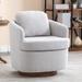 Boucle Fabric Swivel Accent Chair With Soild Wood Round Brown Base Leg