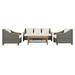 Grey 4-piece PE Rattan Coastal Outdoor Conversation Sofa Set with Acacia Accents and Weatherproof Cushions, Coffee Table