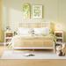 Set of 3 Rattan Platform Full Size Bed With 2 Nightstands, White