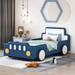 Car Bed, Twin Size PU Leather Race Car-Shaped Platform Bed with Wheels and Rails Design