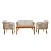 Beige+Natural Outdoor Patio Conversation 4-piece Sofa Set with Solid Wood Coffee Table