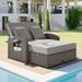 Gray PE Wicker Rattan Reclining Daybed for 2