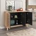 Sideboard with Glass Doors, 3 Door Mirrored Buffet Cabinet with Silver Handle for Living Room