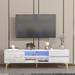 Modern LED TV Stand with UV Drawer Panel, Ferrous Legs & Remote Control Lights, Fits up to 65-Inch TV, Dark Brown + Black/White