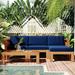 Natural Acacia Wood 5-Piece Outdoor Sectional Sofa Set with Solid Coffee Table, Water-resistant and UV-Resistant Fabric