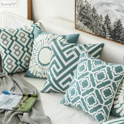Drop Ship Home Decor bestickter Kissenbezug, blaue Baumwolle, Leinwand, Stickerei, Kissenbezug, Image