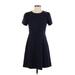 Ann Taylor LOFT Casual Dress - A-Line Crew Neck Short sleeves: Blue Print Dresses - Women's Size 2