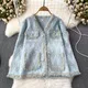 Autumn Winter Vintage Tweed Jacket Coat Women Korean Small Fragrance Thick Woollen Cropped Coats