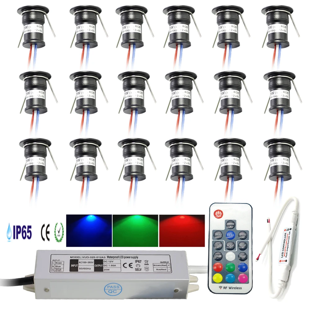 1W Mini Strahler RGB IP65 KTV Spot Leds Lichter 12V Decke Focos Downlight Treppen Schrank Spots Lampe mit Transformator 220V ~ 265V