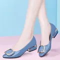 Cresfimix women cute high quality sky blue 3cm low heel office shoes lady casual classic black pu
