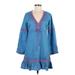Moda International Casual Dress - A-Line V-Neck 3/4 sleeves: Blue Dresses - Women's Size Medium