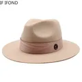 100% Wool Women Floppy Ribbon Fedoras Jazz Cap Autumn Winter New Solid Color Wide Brim Soft Felt Hat