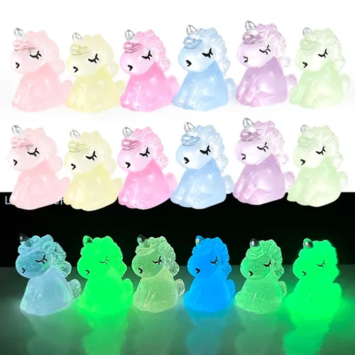 10 Stück Mini leuchtende Einhörner Spielzeug leuchten im Dunkeln Einhorn Harz Miniatur figuren