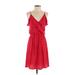 Forever 21 Casual Dress - Mini V-Neck Sleeveless: Red Solid Dresses - Women's Size Small