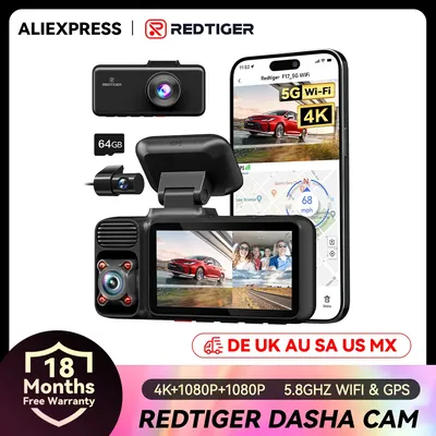 Redtiger F17 4k 3 Autokameras 5,8 GHz Wifi Dash Kamera für IR Nachtsicht Auto Dvr für Wifi Dash Kameras integrierte GPS WDR