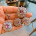 2022 New Pink Quart Gemstone Necklace Pendant Rings Stud Earrings Women's Luxury Wedding Party Fine