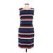 Lands' End Casual Dress - Sheath Scoop Neck Sleeveless: Black Stripes Dresses - Women's Size 12