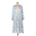 Vince. Casual Dress - A-Line V Neck 3/4 sleeves: Blue Print Dresses - New - Women's Size X-Large