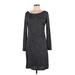 Ann Taylor LOFT Casual Dress - Sheath Boatneck Long sleeves: Gray Dresses - Women's Size Medium