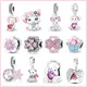 Pink Series Charm Silvering Love Heart Cute Animals Koala Charm Beads Fit Pandora Original Bracelet