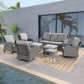 Aok Garden 8-Set Outdoor PE Wicker Furniture Wide Seat Conversation Couch Set Swivel Rocking Chair Metal in Gray | Wayfair JT-PS-145HLY-2RT2