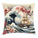 Ambesonne Throw Pillow Cushion Cover Floral Japanese Wave Moon Blue Pink Eggshell Polyester in Blue/Pink | 24 H x 24 W x 1 D in | Wayfair