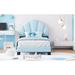 Red Barrel Studio® Velvet Platform Bed w/ Shell-Shaped Headboard Upholstered/Velvet in Blue | 39.5 H x 79 W x 41.25 D in | Wayfair