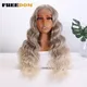 EDOM-Perruque Lace Front Synthétique pour Femme Cheveux BIO Ombre Brun Blonde Deep Wave Degré
