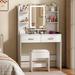 linor 35.4" Modern White Vanity w/ Power Outlet & 2 Drawers, Bedroom Vanity Desk for Girls, Women | 55.5 H x 35.4 W x 15.7 D in | Wayfair MVD-F04