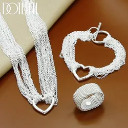 DOTEFFIL 925 en argent Sterling multi-ligne chaîne coeur collier Bracelet réseau anneau pour les femmes de mariage fiançailles fête bijoux