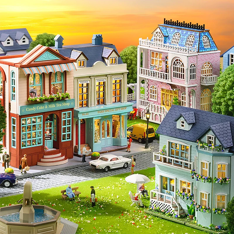 Bricolage Mini maison de poupée en bois avec meubles maison de poupée légère Casa assemblage modèle rose princesse Villa Architecture Kit jouets anniversaire