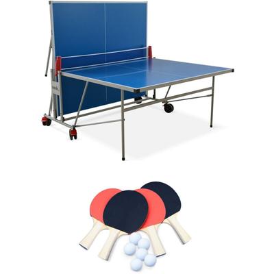 Zusammenklappbare Outdoor-Tischtennisplatte mit 4 Schlägern und 6 Bällen - Sweeek