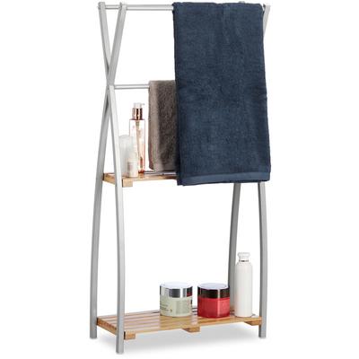 Relaxdays Handtuchhalter stehend, X-Design, 2 Ablagen, Handtuchständer Bad, HBT: 93 x 46 x 20 cm,