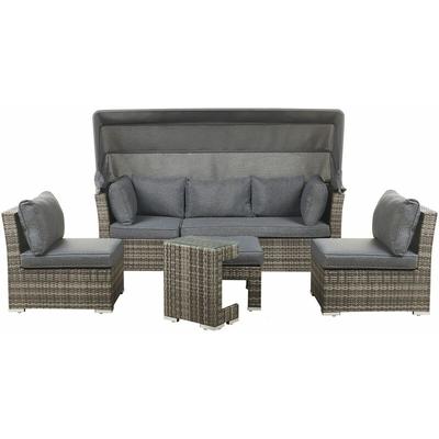 Lounge Set Taupe Auflagen Grau 5-teiliges Modular Polyrattan für Garten für Terrasse für Image