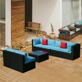 Latitude Run® Mailei 5 Pieces PE Rattan sectional Outdoor Furniture U Sofa set w/ 2 Pillow in Blue | Wayfair F57DD013B61447BA8AA408D44BC5DC20