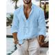 Men's Shirt Linen Shirt Guayabera Shirt Button Up Shirt Summer Shirt Beach Shirt White Blue Gray Long Sleeve Plain Collar Spring Summer Casual Daily Clothing Apparel