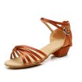 Women's Latin Shoes Ballroom Shoes Line Dance Indoor Ballroom Dance Basic Sandal Solid Color Low Heel Buckle Kid's Nude Bronze / Leather / Satin / Leather