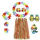 Party Adult Beach Hawaiian Grass Skirt Dance Costume Set Of 8 Pieces Pineapple Glasses Makeup Ball