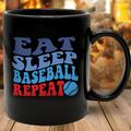 Eat Sleep Baseball Repeat - Personalized Coffee Mug Custom Name Baseball Fan Gift Cup Travel Mug Gift For Baseball Lovers 11oz Ceramic Cup Ideas for Sports Enthusiasts