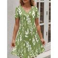 Tenue décontractée robe verte Femme Floral Imprimer Ample Asymétrique Bohême Rétro Vintage Vacances Manche Courte Ample Vert Eté Printemps S M L XL XXL