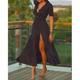 robe noire Femme robe longue Drapée Cuisse fendue Vacances Rendez-vous Elégant Décontractées Une Epaule Manche Courte Standard Noir S M L XL XXL