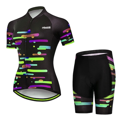21Grams Damen Radtrikot mit Radhose fahrradbekleidung set Kurzarm MTB Mountain Rennrad Grün Himmelblau Blau Punkt Farbverlauf Fahhrad Sportkleidung 3D-Pad Atmungsaktiv UV-resistant Rasche Image