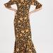 Rhode Women's Felix Dress, Baroque Heart, Floral, Puff Sleeves Gold Midi Dress - Black
