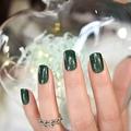 ELEVENAIL Glossy Glitter Press On Nails Short Squoval Dark Green Nail Art Tips Salon Women Girls DIY Manicure Acrylic Blackish Green False Nails Stick On Fake Nails for Daily Office Home Party