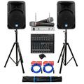 (2) Rockville RPG15BT 15 DJ PA Speakers w/Bluetooth+Mixer+Mic+Stands+Cables+Bag