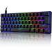 60% True Mechanical Gaming Keyboard Type C Wired 62 Keys RGB LED Backlit USB Waterproof Keyboard Full Anti-ghosting Keys for Computer/PC/Laptop/MAC (Black/Blue Switch)