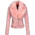 Bellivera Women Faux Suede Leather Jacket Motorcycle Biker Sherpa-Lined Coat with Detachable Fur Collar X-Large Pink