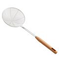 Spider strainer with wooden handle pasta strainer slotted spoon stainless steel wire oil collector spoon sieve used for cooking in kitchen baked goods (14CM)